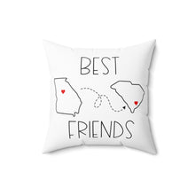 Load image into Gallery viewer, Personalized White Square Pillow - State and City Coordinates - Never Far Apart - Polyester Square Pillow - Best Friends Gift