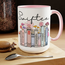 Load image into Gallery viewer, Swiftea Coffee Mug - Funny Cute Singer Taylor Album - Taylor Mug - 15 Ounce Pink Rim and Interior - Gift for Women and Girl Fans Merch
