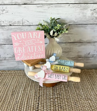 Load image into Gallery viewer, 7'' Baby tiered tray decor, mini rolling pin for tiered tray, Baby shower decor, nursery decor, baby shower tiered tray, its a girl, its a boy