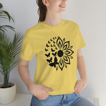 Load image into Gallery viewer, Sunflower Short Sleeve Tee, Butterfly Sunflower tshirt, Garden Shirt, Abstract Floral Shirt, Floral, Garden Tee, Sunflower Shirt, Sunflower tee