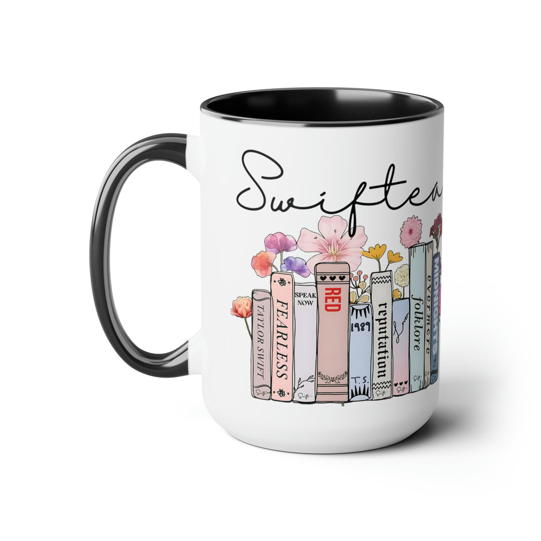 Swiftea Coffee Mug - Funny Cute Singer Taylor Album - Taylor Mug - 15 Ounce Pink Rim and Interior - Gift for Women and Girl Fans Merch