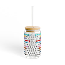 Load image into Gallery viewer, Sip in Style: Taylor &#39;s Album-Themed 16oz Sipper Glass, Friendship Bracelet Glass, Friendship Bracelet Album Title Glass for Swiftie Fans.
