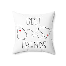 Load image into Gallery viewer, Personalized White Square Pillow - State and City Coordinates - Never Far Apart - Polyester Square Pillow - Best Friends Gift
