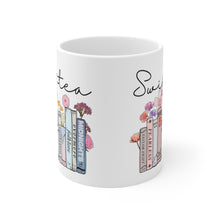 Load image into Gallery viewer, Swiftea Coffee Mug - Funny Cute Singer Taylor Album - Taylor Mug - 11 Ounce Pink Rim and Interior - Gift for Women and Girl Fans
