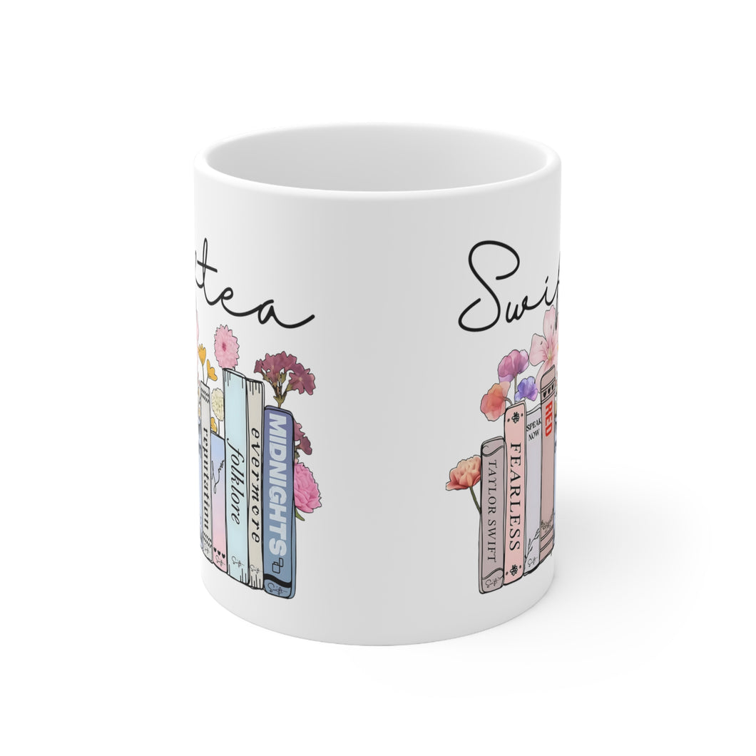Swiftea Coffee Mug - Funny Cute Singer Taylor Album - Taylor Mug - 11 Ounce Pink Rim and Interior - Gift for Women and Girl Fans