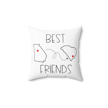 Load image into Gallery viewer, Personalized White Square Pillow - State and City Coordinates - Never Far Apart - Polyester Square Pillow - Best Friends Gift
