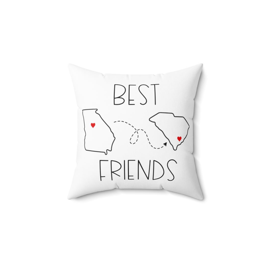 Personalized White Square Pillow - State and City Coordinates - Never Far Apart - Polyester Square Pillow - Best Friends Gift