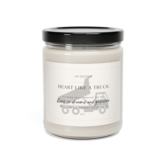 Scented Soy Candle, 9oz, Heart like a truck, Dump truck candle, Soy Candle