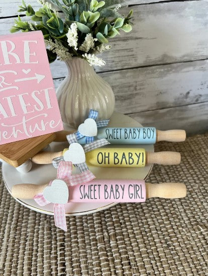 7'' Baby tiered tray decor, mini rolling pin for tiered tray, Baby shower decor, nursery decor, baby shower tiered tray, its a girl, its a boy