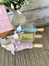 Load image into Gallery viewer, 7&#39;&#39; Baby tiered tray decor, mini rolling pin for tiered tray, Baby shower decor, nursery decor, baby shower tiered tray, its a girl, its a boy
