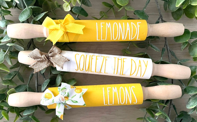 7'' Lemon Mini Rolling Pins, Farmhouse Tier Decor