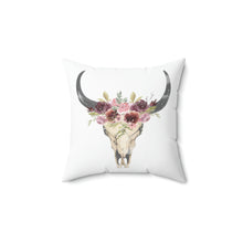 Load image into Gallery viewer, Boho Floral Cow Skull Square Pillow, Boho Throw Pillow, Farmhouse Pillow, Comfy Couch Pillow
