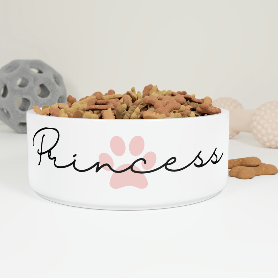 Personalized Dog Bowl, Custom Ceramic Dog Bowl, Bowl with Pets Name in Cursive Font, Paw Print Design in Variety of Colors
