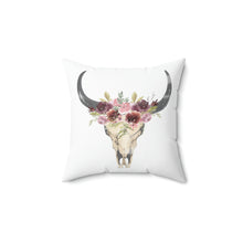 Load image into Gallery viewer, Boho Floral Cow Skull Square Pillow, Boho Throw Pillow, Farmhouse Pillow, Comfy Couch Pillow
