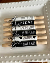 Load image into Gallery viewer, 7&#39;&#39; Faith Tiered Tray Decor | Christian / Religious Tier Tray Decor | Tiered Tray Decor Signs | Mini Rolling pins Decor
