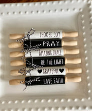 Load image into Gallery viewer, 7&#39;&#39; Faith Tiered Tray Decor | Christian / Religious Tier Tray Decor | Tiered Tray Decor Signs | Mini Rolling pins Decor
