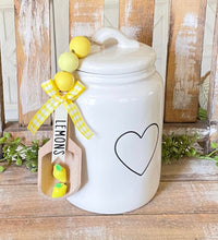 Load image into Gallery viewer, Farmhouse Lemon Canister Scoop Garland, Canister Scoop, Lemon Decor, Farmhouse Tiered Tray Decor, Lemons, Wood Scoop
