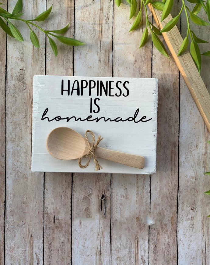 Mini Wood Signs for Kitchen Decor, Kitchen Painted Wood Block, Farmhouse Kitchen Mini Blocks, Happiness is Handmade Decor, Kitchen Tier Tray