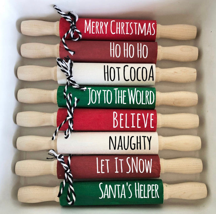 7” Christmas Farmhouse Tier Tray Decor, Mini Rolling Pins