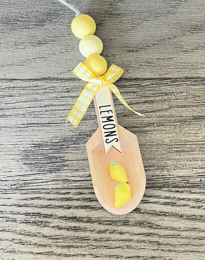 Farmhouse Lemon Canister Scoop Garland, Canister Scoop, Lemon Decor, Farmhouse Tiered Tray Decor, Lemons, Wood Scoop