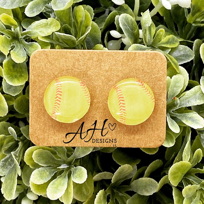 Sports themed earrings, Glass Dome Earrings